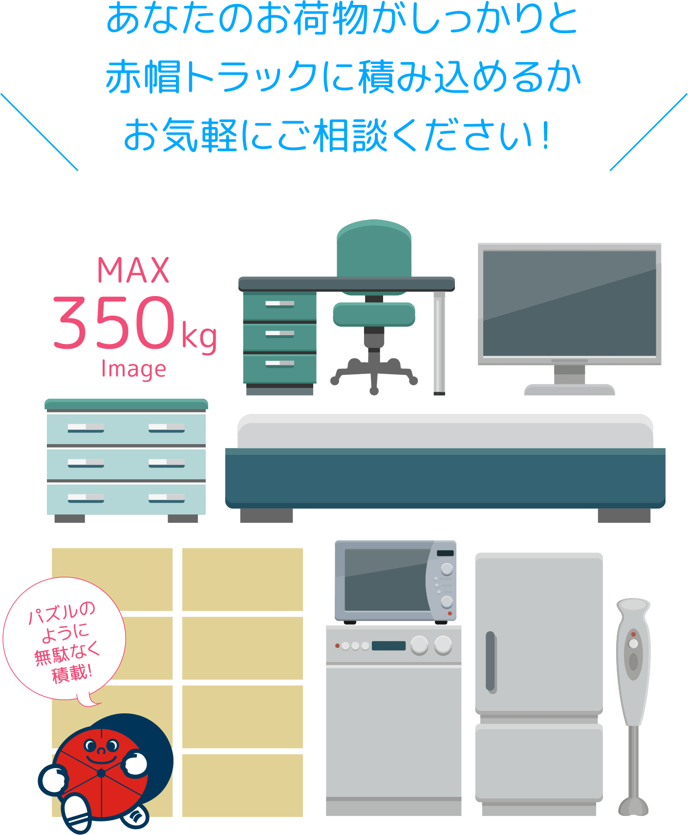 あなたのお荷物がしっかりと赤帽トラックに積み込めるかお気軽にご相談ください！
