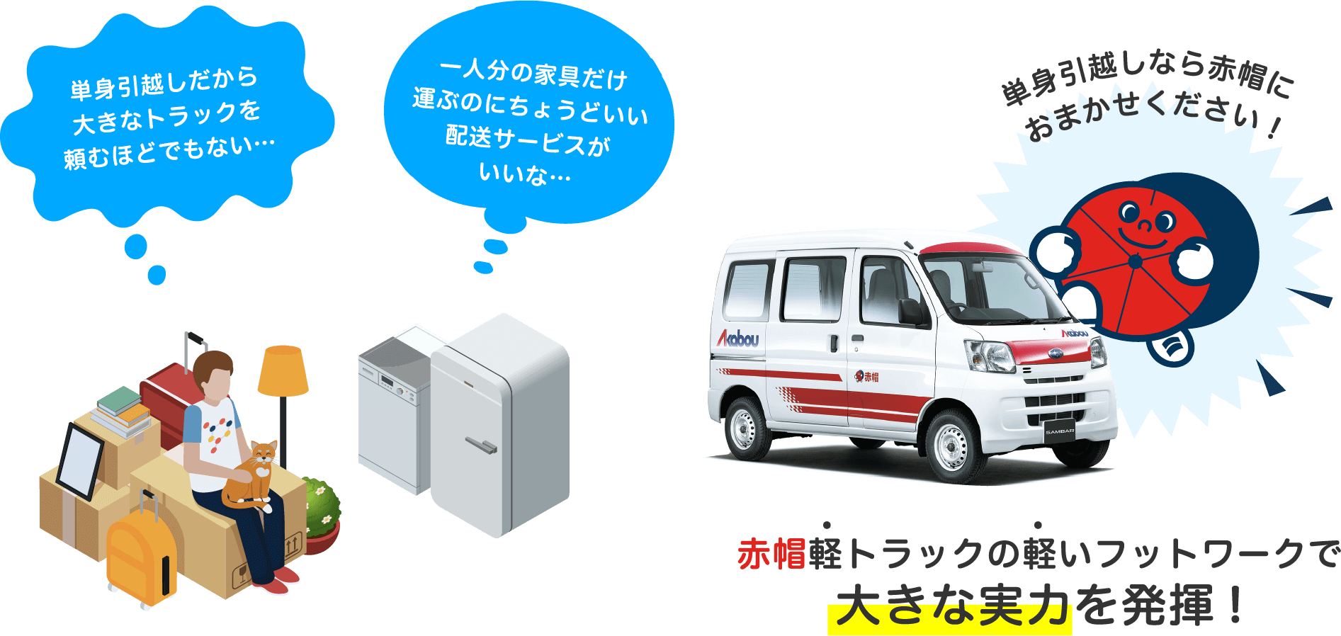 単身引越なら赤帽におまかせください！