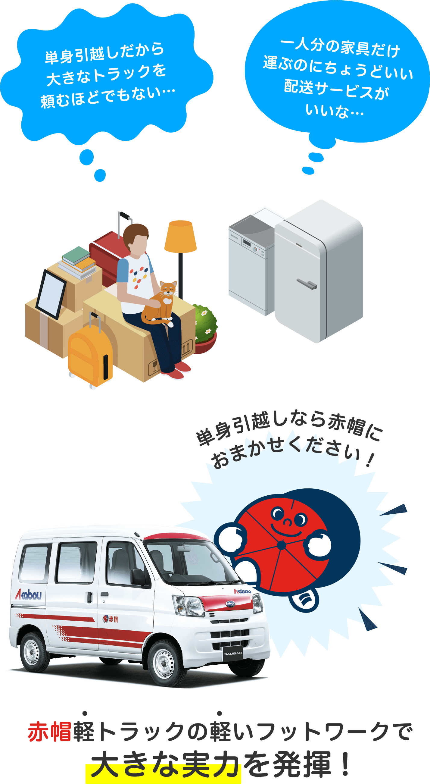 単身引越なら赤帽におまかせください！